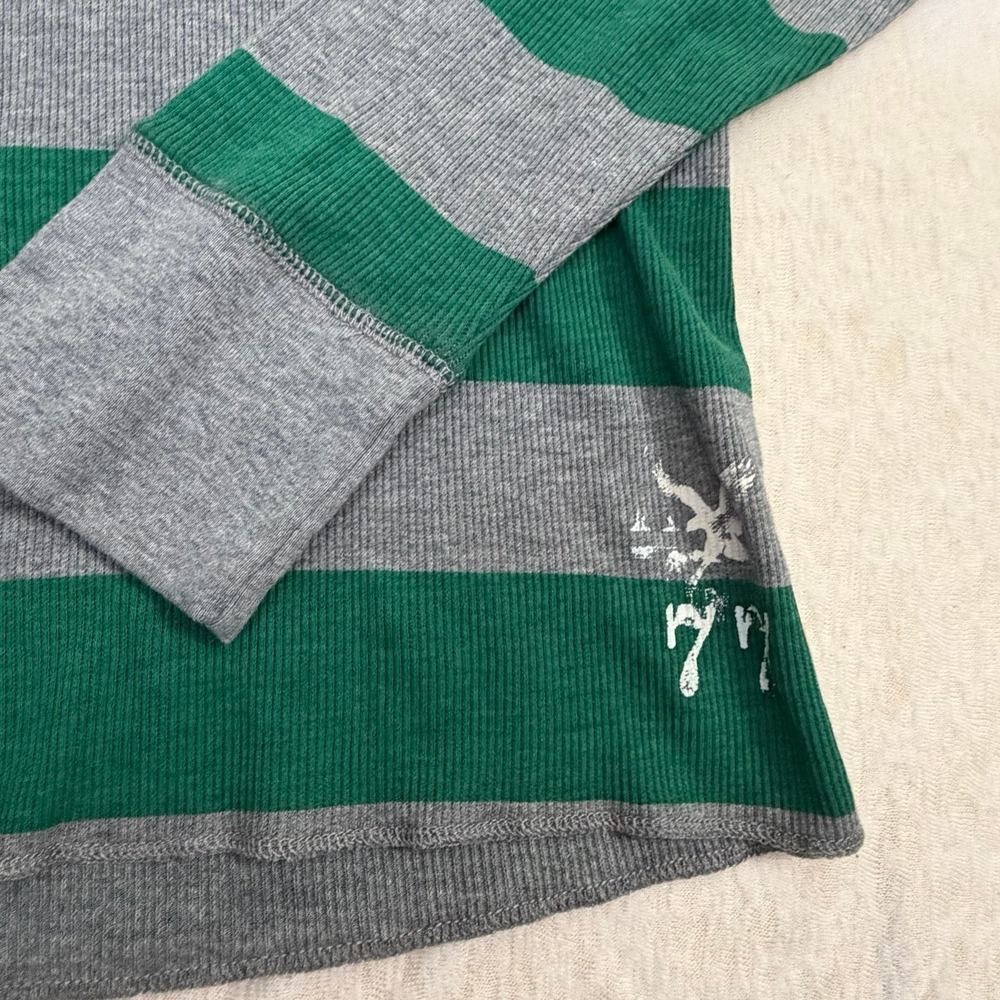 Y2K American Eagle Men's Striped Thermal Shirt Green Gray Long Sleeve XL NWOT - Picture 2 of 7